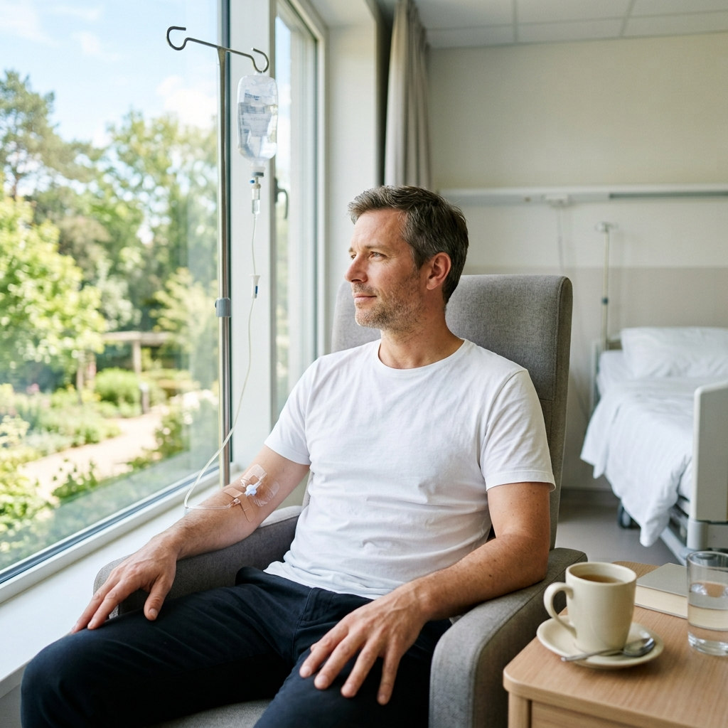 Пациент восстанавливается после капельницы от похмелья